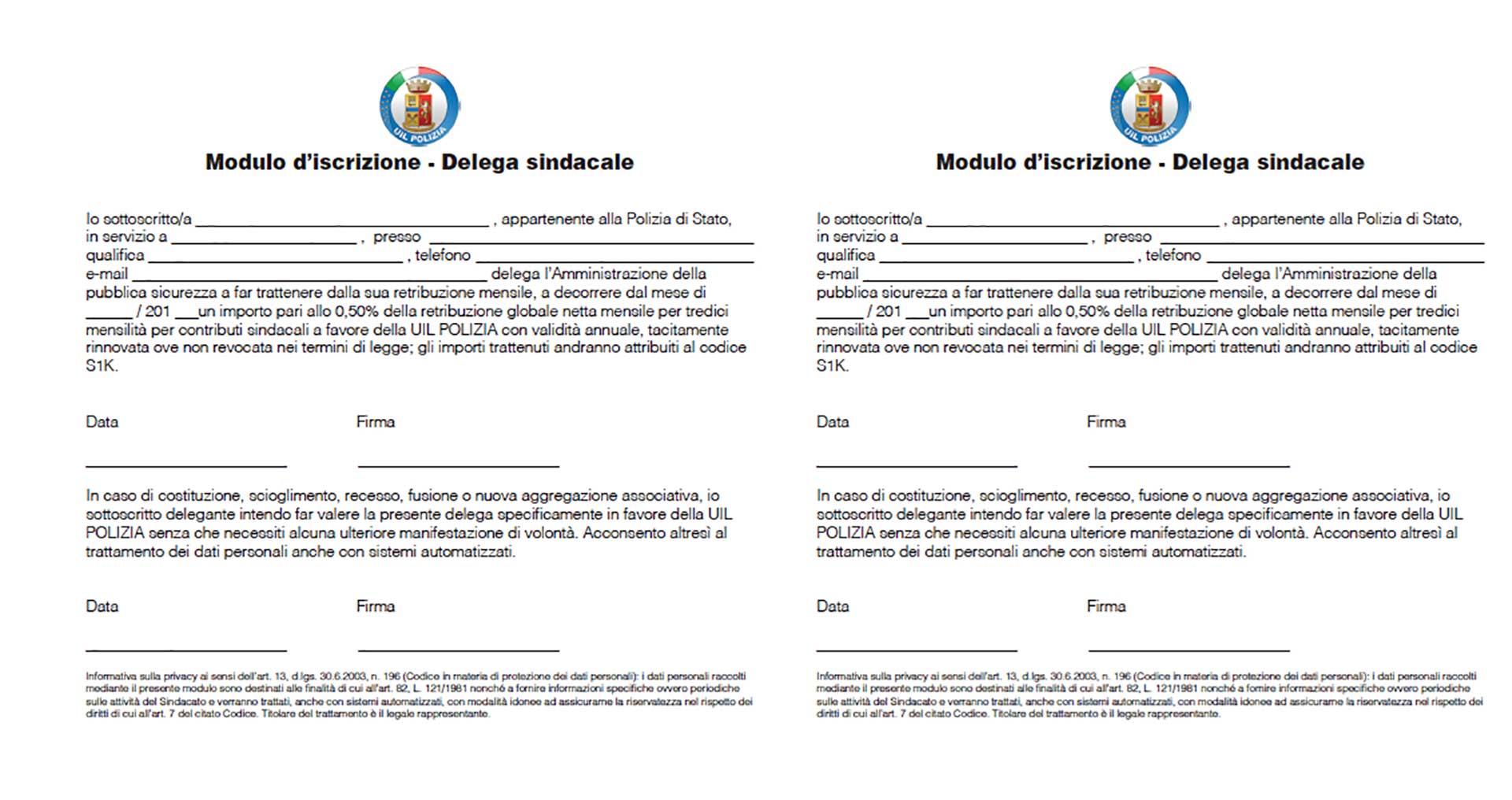 Modulo di iscrizione UIL Polizia